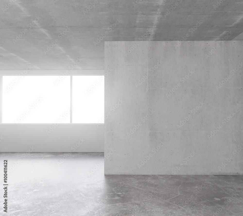 Empty loft room with concrete floor and ceiling and concrete wal Empty loft room with concrete floor and ceiling and concrete wal