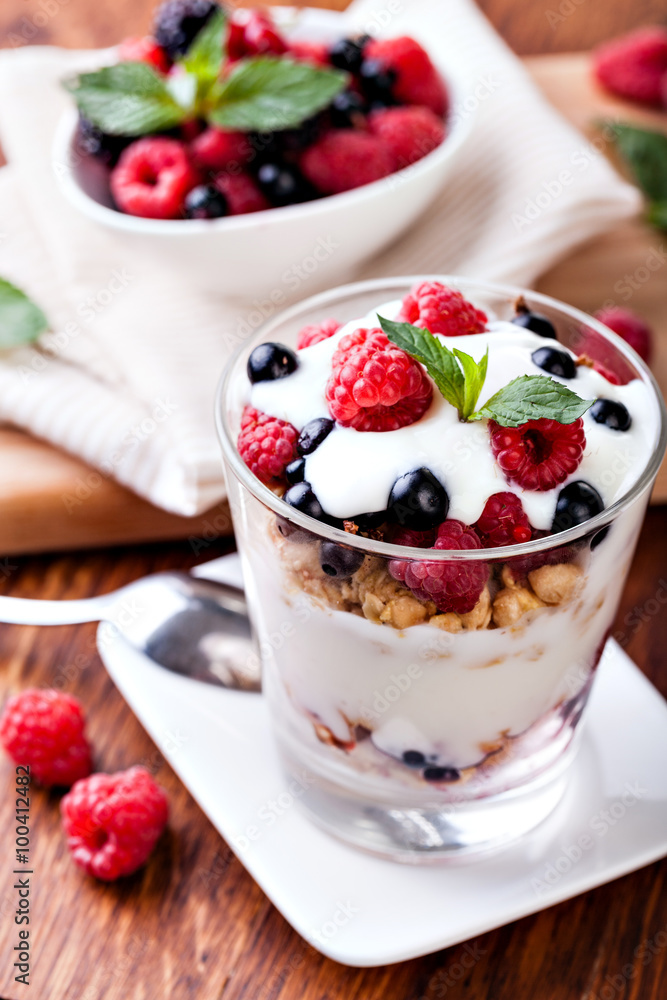 yogurt with muesli and berries yogurt with muesli and berries