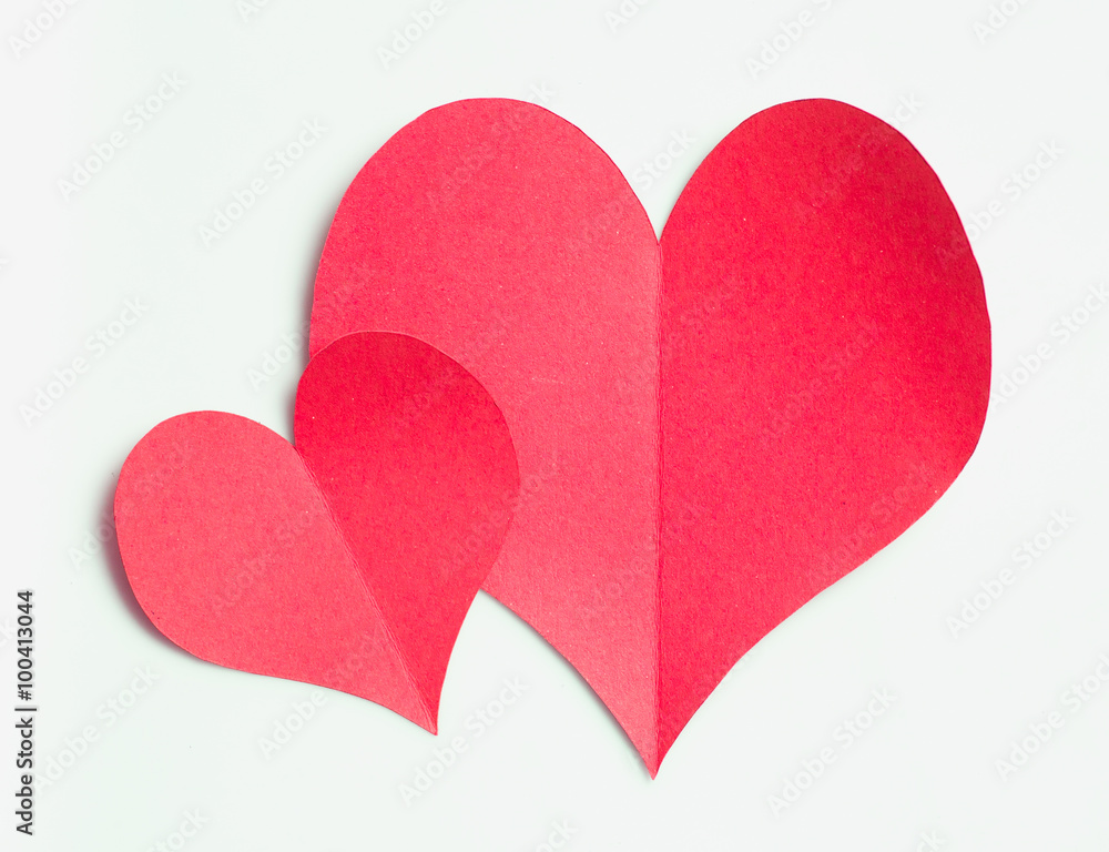Valentines day,Red paper heart on white background