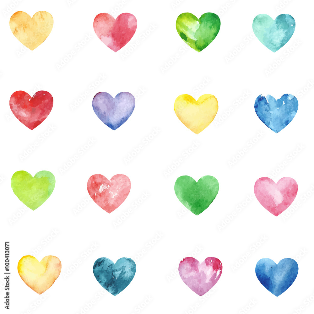 Seamless pattern with watercolor hearts.