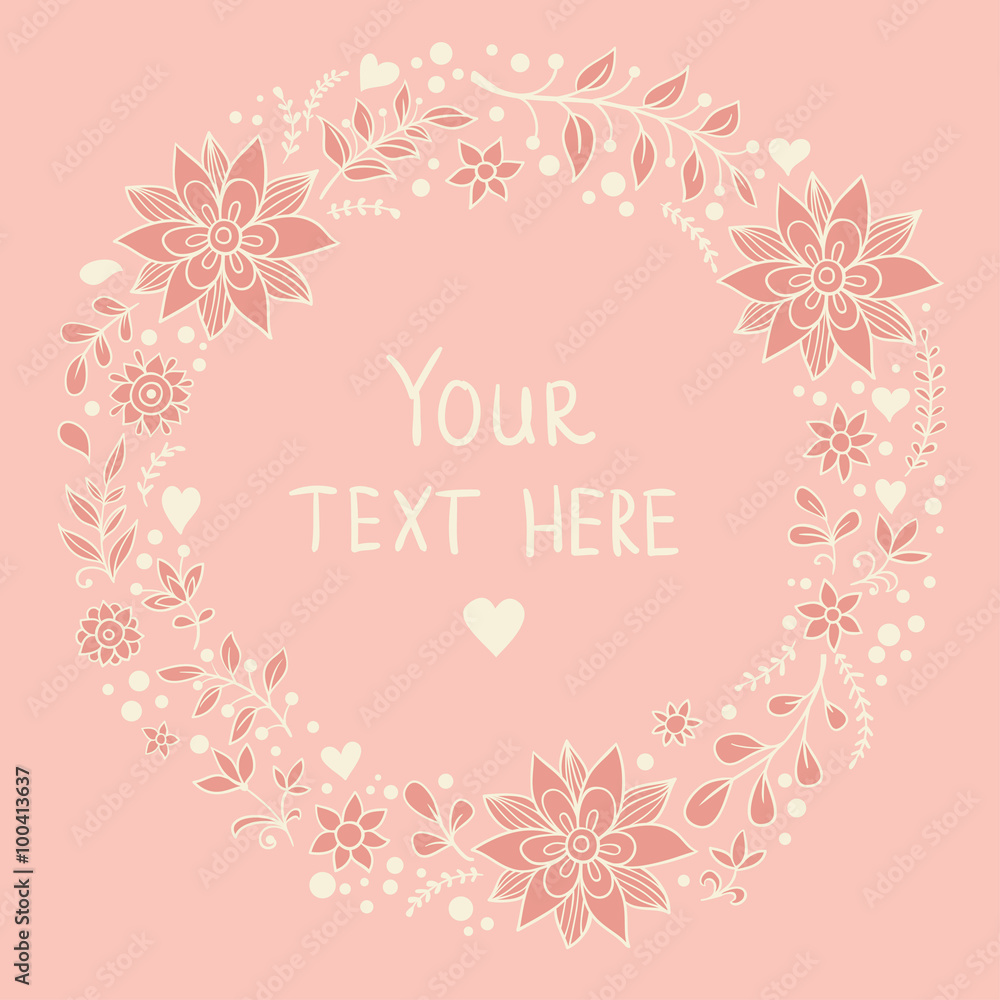 Floral card in pink colors. Great invitation card with flowers in vector.