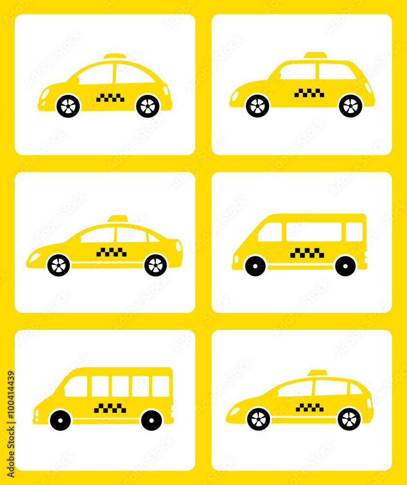 set of yellow taxi cars set of yellow taxi cars