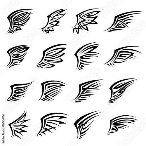 Black tribal isolated wings icons or tattoos