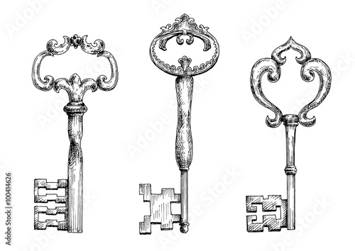 Vintage medieval skeleton keys sketches