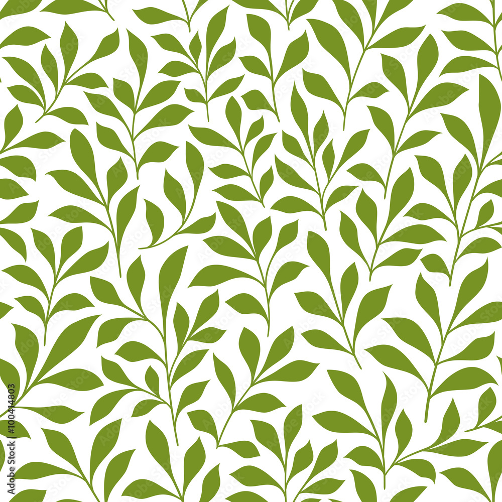 Green twigs with leaves seamless pattern