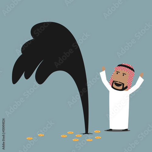 Wealthy arabian businessman with oil gusher
