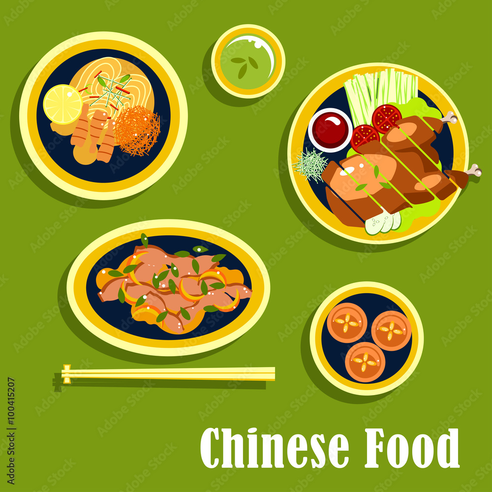 Traditional dinner of chinese cuisine, flat style Traditional dinner of chinese cuisine, flat style