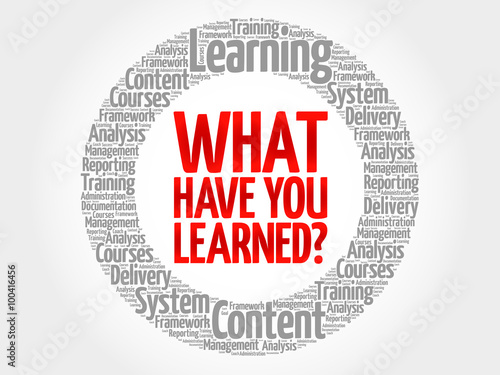 What Have You Learned? circle word cloud, business concept