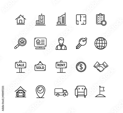 Real Estate Outline Icon Set. Vector