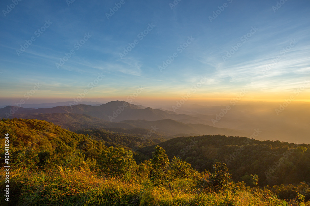 High mountain landscape at sunset
