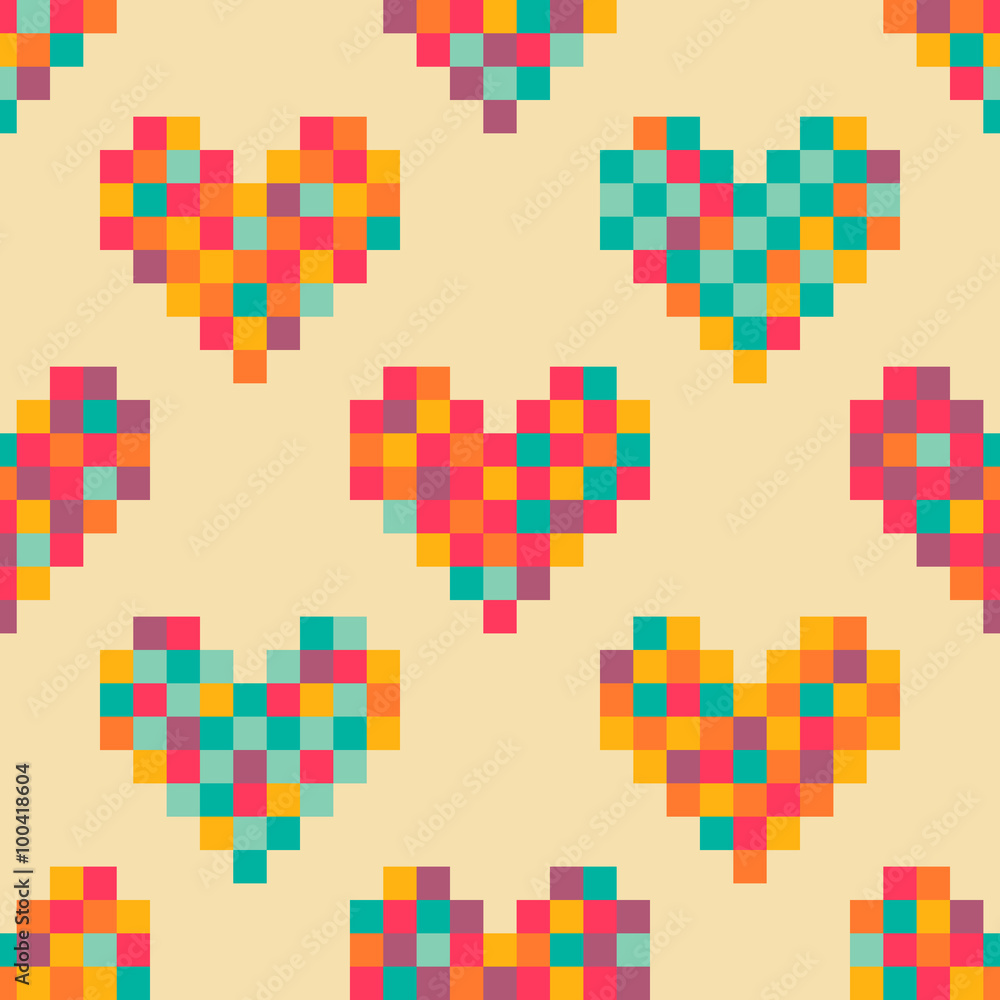 Pixel hearts valentine seamless pattern Pixel hearts valentine seamless pattern