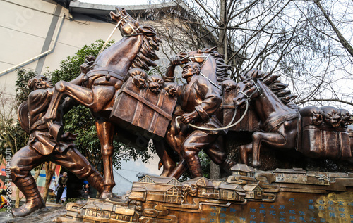 the sculpture of tea-horse road in chengdu china