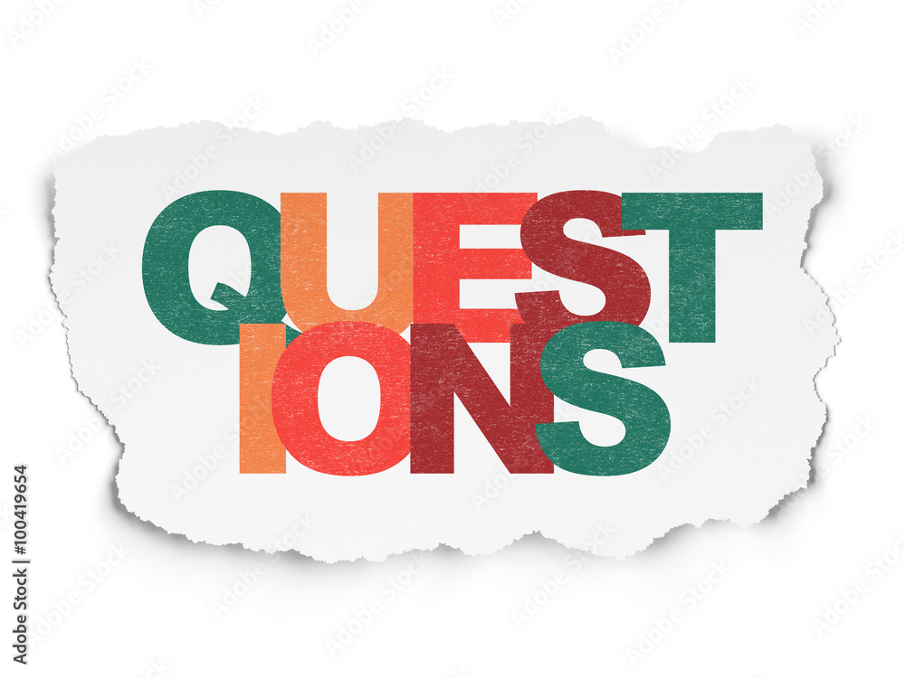 Education concept: Questions? on Torn Paper background Education concept: Questions? on Torn Paper background