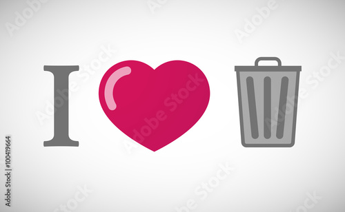 "I love" hieroglyph with a trash can