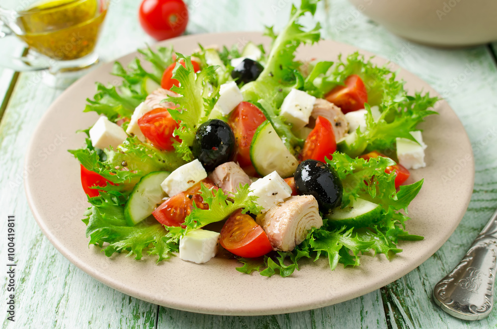 Fresh salad with tuna, tomatoes and cucumbers Fresh salad with tuna, tomatoes and cucumbers