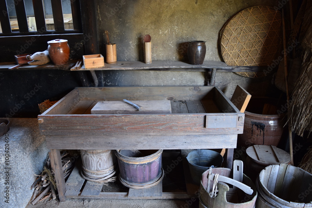 昔の台所 土間 日本の古風な台所 土間 を撮影した 懐かしいレトロイメージの写真です Stock Photo Adobe Stock