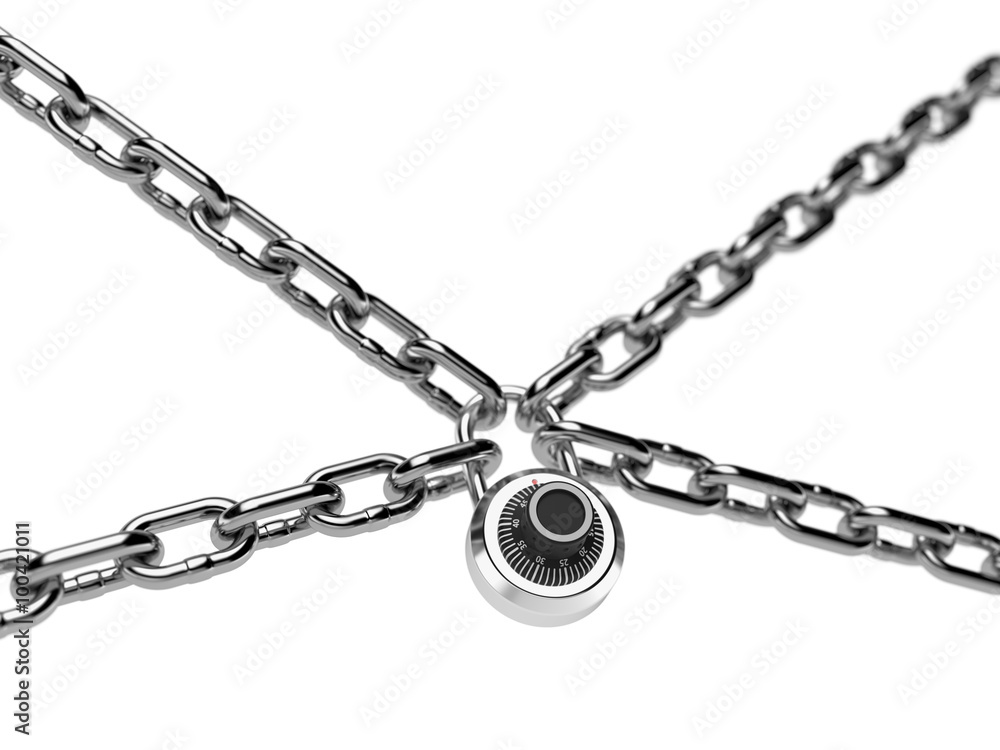 Fototapeta premium Combination padlock with metal chain isolated