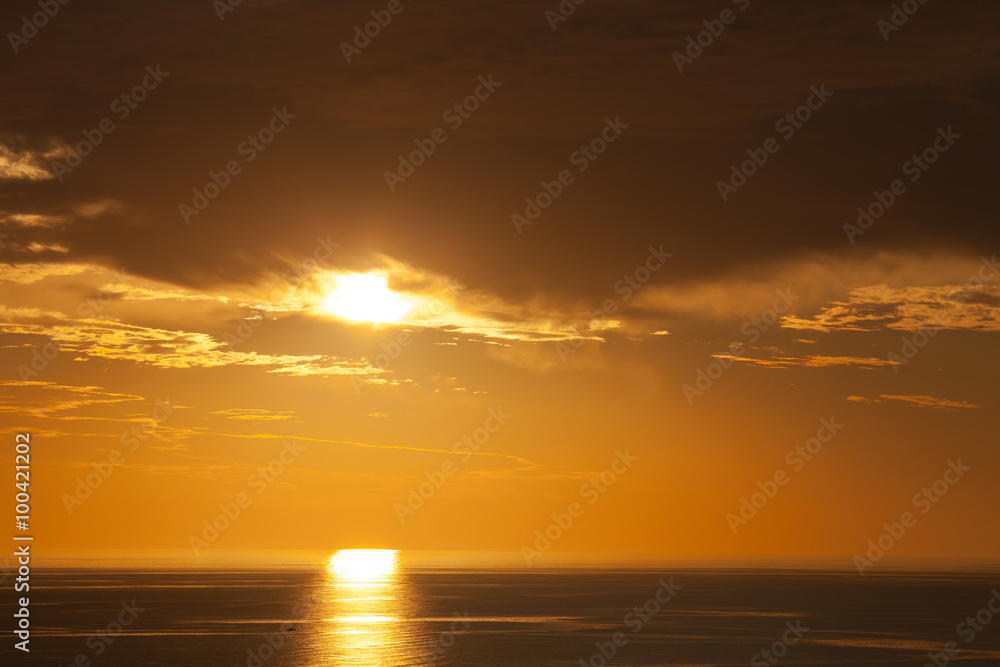 Beautiful colorful sunset over mediterranean sea in Alanya Turke