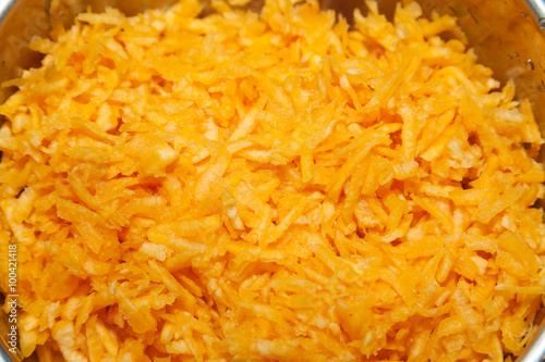 Closeup of grated pumpkin with selective focus