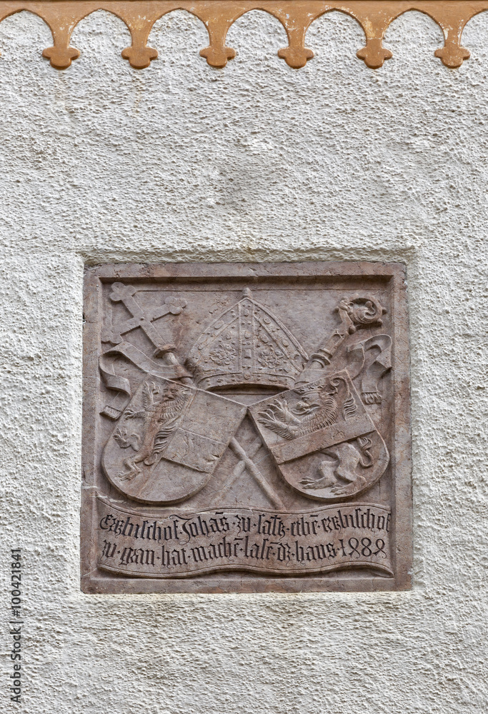 Coat of Arms closeup in fortress Hohensalzburg. Salzburg, Austria.