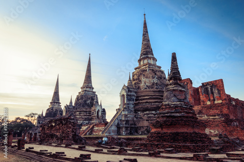 Asian religious architecture. Ancient Buddhist pagoda ruins at Wat Phra Sri Sanphet Temple in Ayutthaya  Thailand 