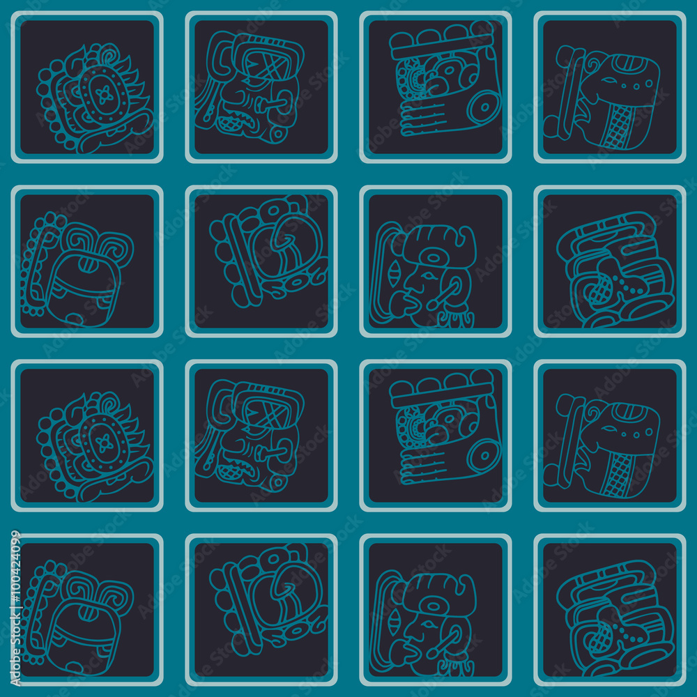 Seamless background with glyphs of the Maya Night Lord for your design Seamless background with glyphs of the Maya Night Lord for your design