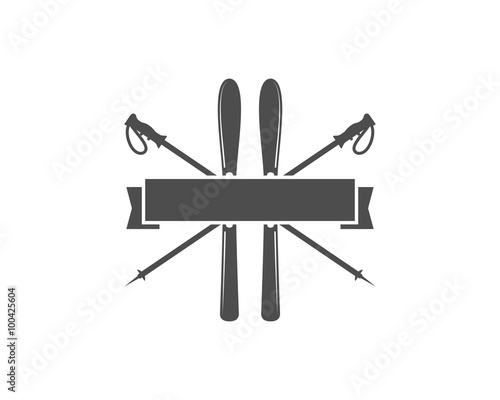 Winter sports Label template. Vintage Mountain explorer badge. Outdoor adventure logo design. Travel hipster insignia. Ski and snowboard icon symbol. Empty template. Camping emblem. Wilderness Vector