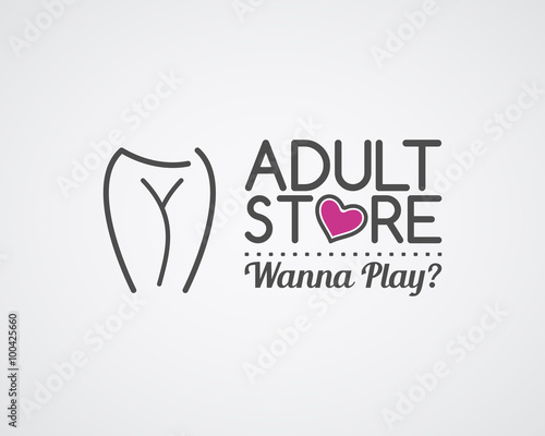 Adult store logo design. Cute Sex shop badge template. Sexy label. Vector xxx elements. Sexuality shop symbol, icon - woman. Use for brochures, facades, window signage, insignias, advertisement