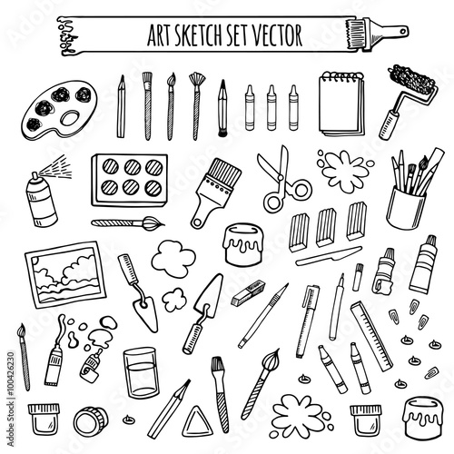 Art tools sketch hand drawn set vector desing