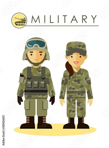 Soldier man and woman in military uniform