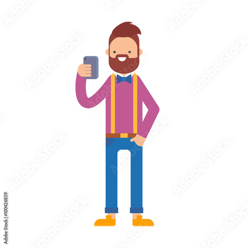 A man holding mobile smartphone vector illustration