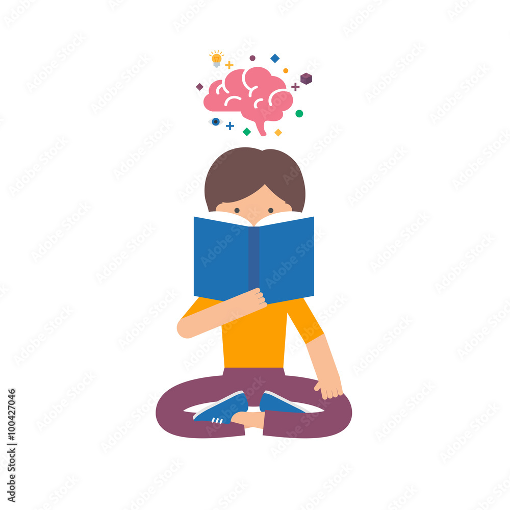 Vector illustration of a girl reading book, brain training, stud Vector illustration of a girl reading book, brain training, stud