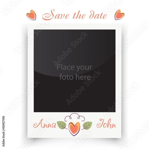 Vintage wedding frame. Template for photo of the bride and groom. Vector illustration