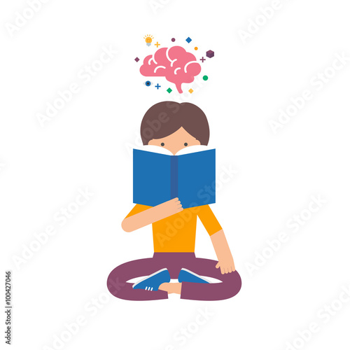 Vector illustration of a girl reading book, brain training, stud