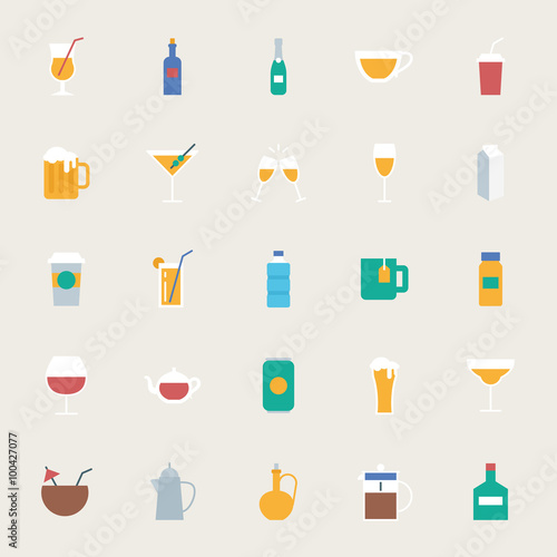 Drinks vector icons set, flat style