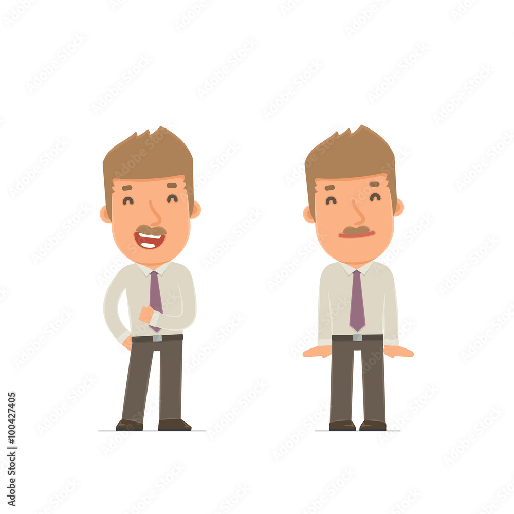 Funny Character Broker in confident and shy poses Funny Character Broker in confident and shy poses