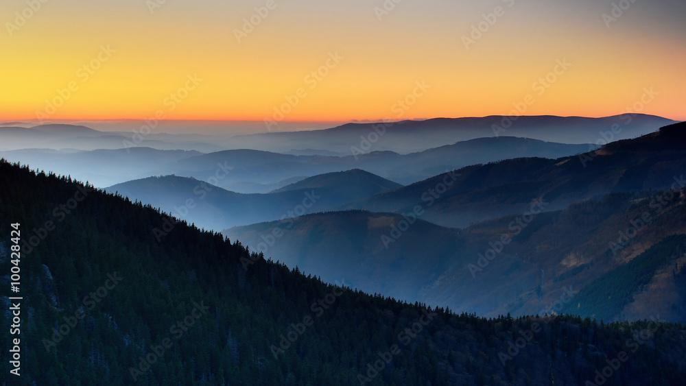 Czech mountains, sundown