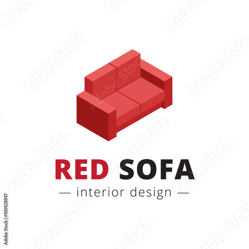 Vector trendy isometric red sofa logo.