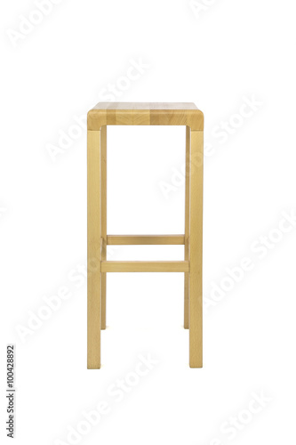 Square Top Wooden Stool on White Background, Three Side View