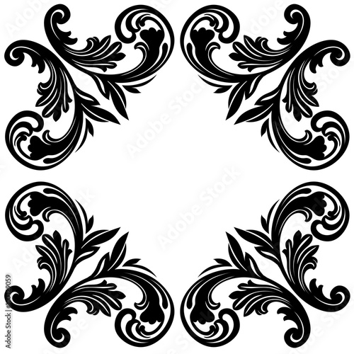 Vintage baroque frame scroll ornament engraving border floral retro pattern antique style acanthus foliage swirl decorative design element filigree calligraphy vector
