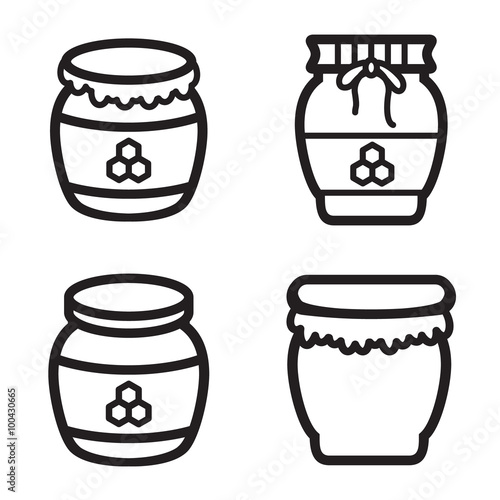 Honey jar icon in four variations. Vector eps 10.