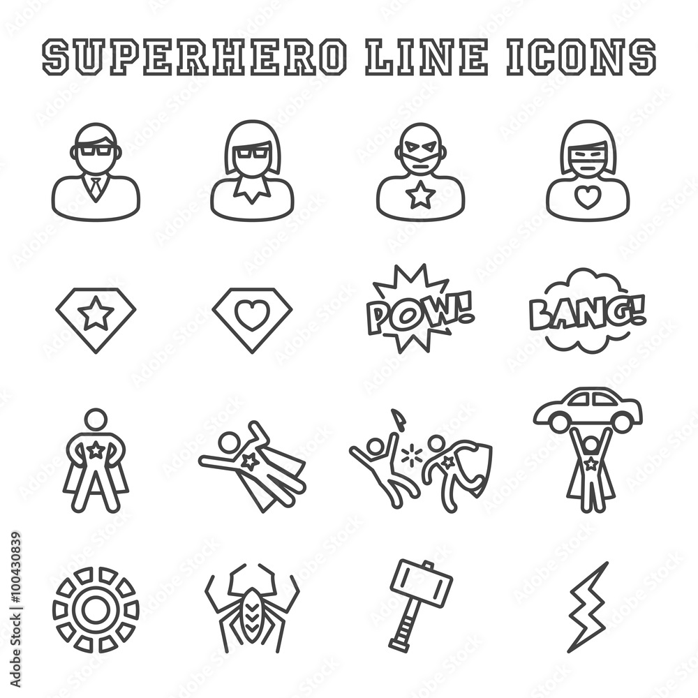 Fototapeta premium superhero line icons
