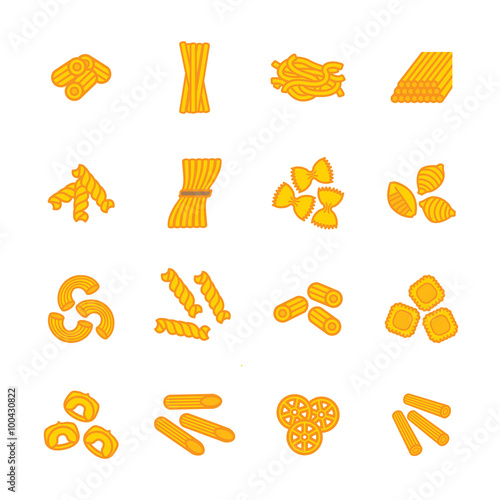 Pasta types icon set. Vector eps 10. 