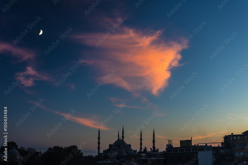 Twilight urban View of historical District of Istanbul City