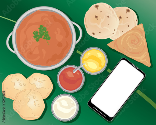 indian meal with smart phone