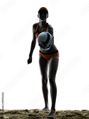 Canvas Print woman beach volley ball player silhouette