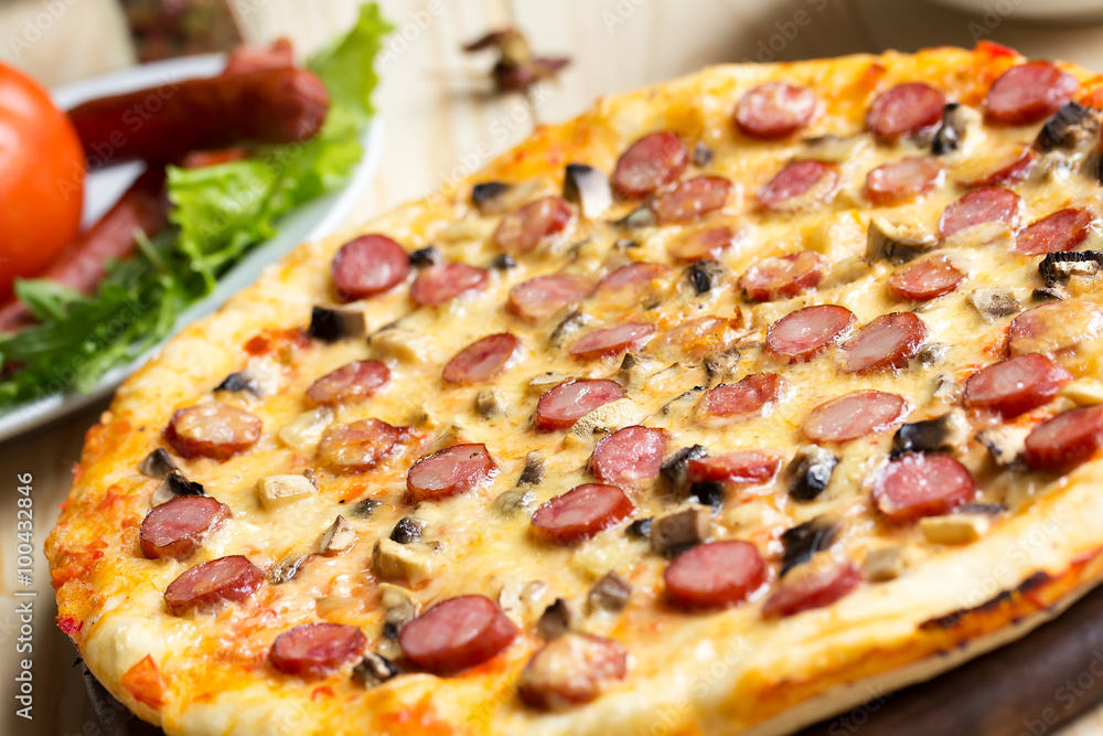 Homemade Pizza with hunter sausages Homemade Pizza with hunter sausages