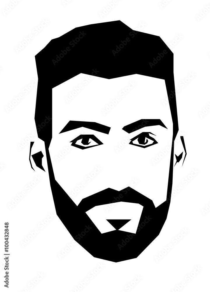 Simplistic straight line square shaped vector illustration of bearded man. Easy editable layered vector illustration. 