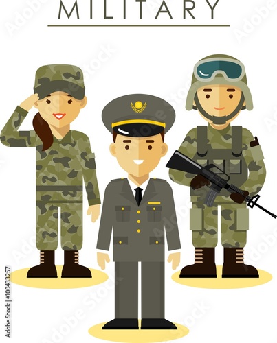 Soldier man and woman in different military uniform