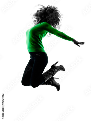 woman silhouette isolated jumping happy